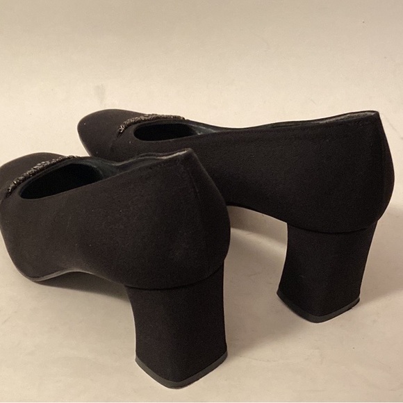 Stuart Weitzman Pump Women's 6 B Black Fabric Embellish Slip On Block Heel Spain - Picture 2 of 8